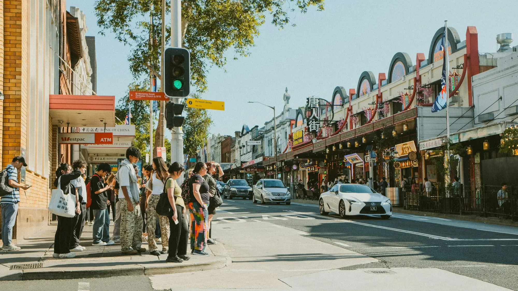 Busy shopping street in Burwood, Sydney
