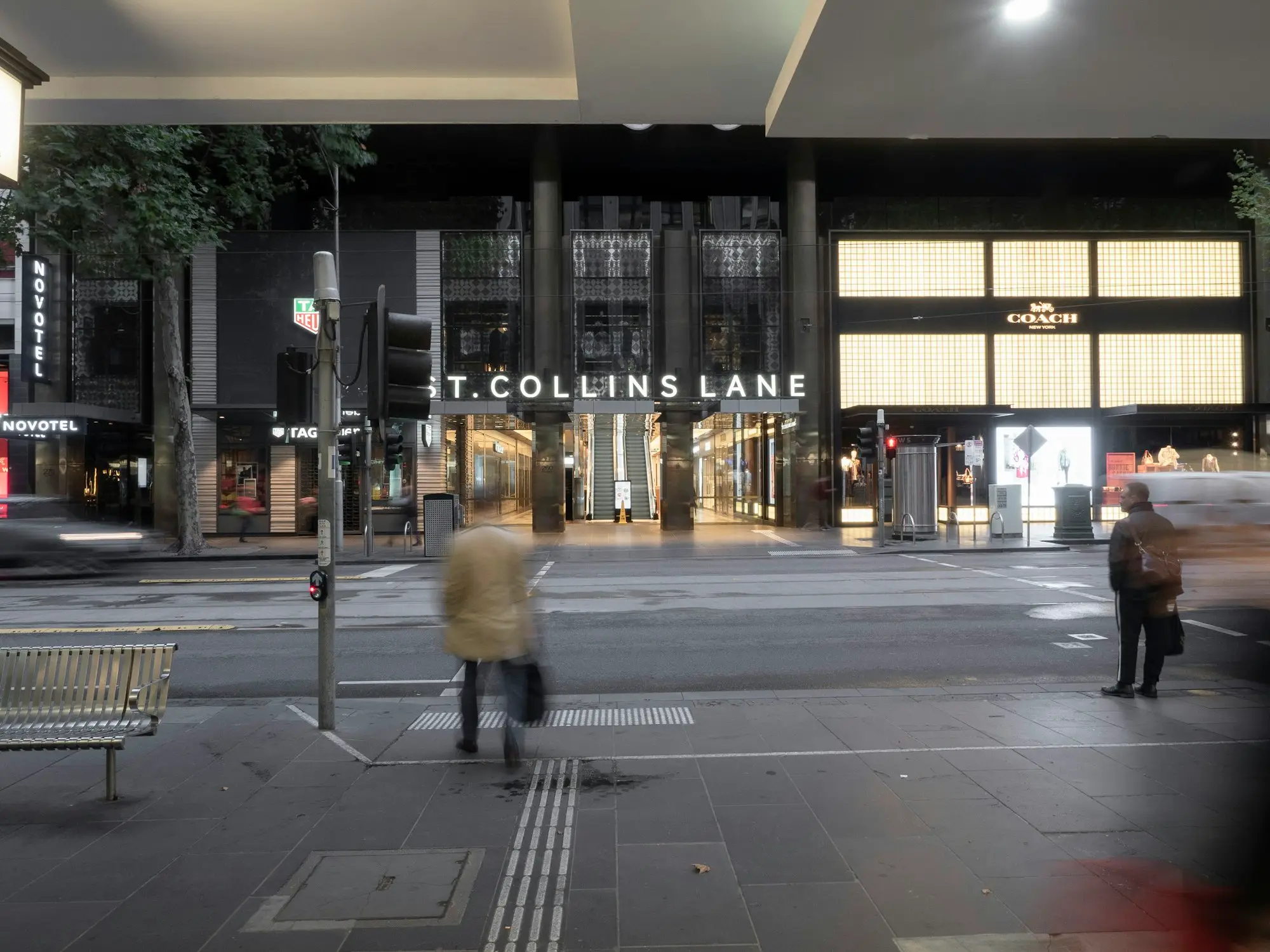 St Collins Lane and trams on Collins Street, Melbourne
